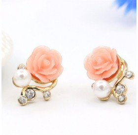 New Fashion 18K Gold Plated Cute Sweet Rose Shaped Artificial and Diamond