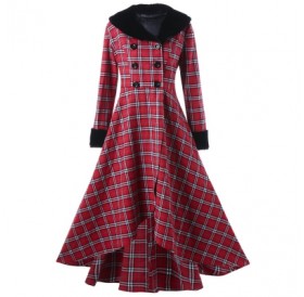 Plus Size Double Breasted Plaid Swing Coat