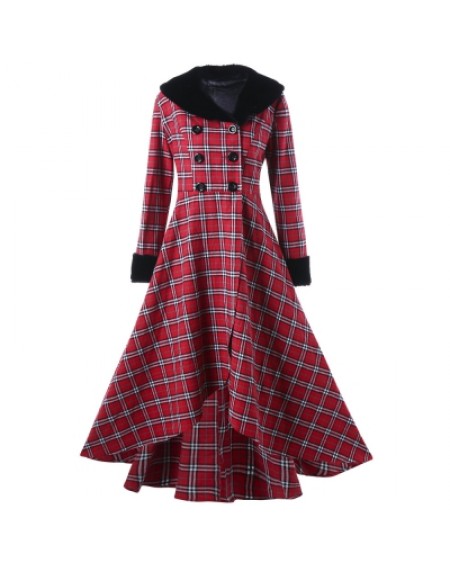 Plus Size Double Breasted Plaid Swing Coat