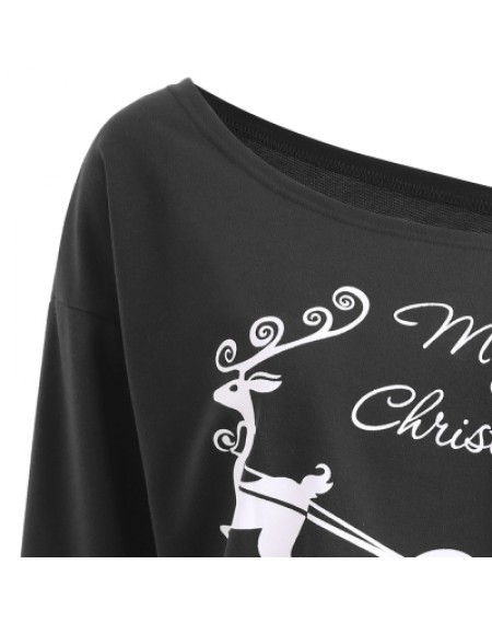 Christmas Sled Print Drop Shoulder Plus Size Sweatshirt