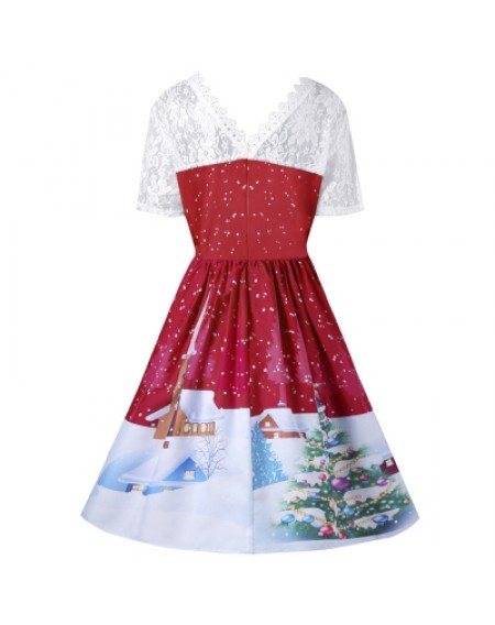 Christmas Lace Yoke Swing Dress