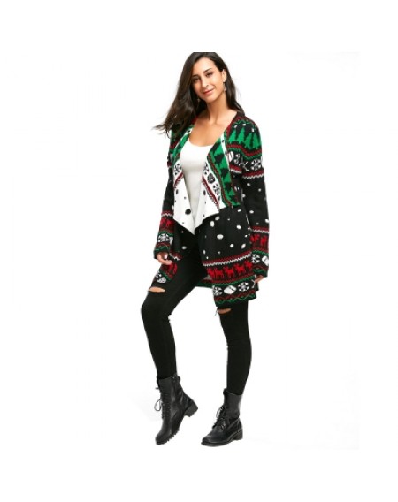 Christmas Graphic Tunic Knitted Draped Cardigan