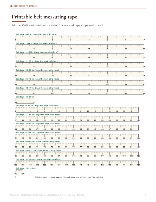 Preview of Printable Belt Measuring Tape